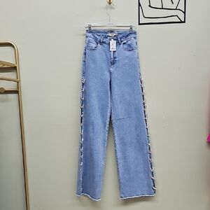 Elegant Light Blue Flare Women Jeans with Side Accents